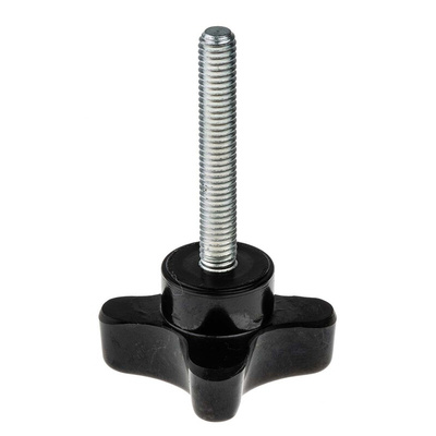 RS PRO Black 4-Arm Clamping Knob, M6, Threaded Stud