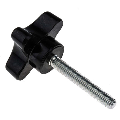 RS PRO Black 4-Arm Clamping Knob, M6, Threaded Stud