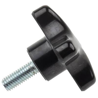 RS PRO Black 4-Arm Clamping Knob, M8, Threaded Stud