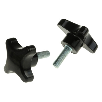 RS PRO Black 4-Arm Clamping Knob, M8, Threaded Stud