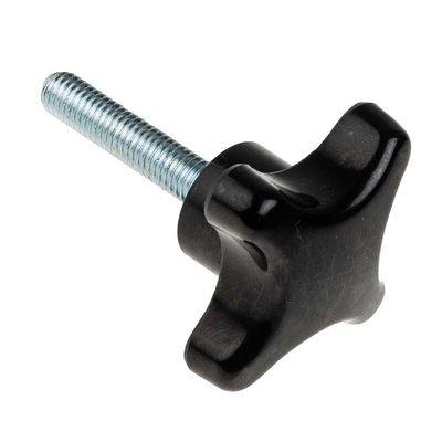 RS PRO Black 4-Arm Clamping Knob, M8, Threaded Stud