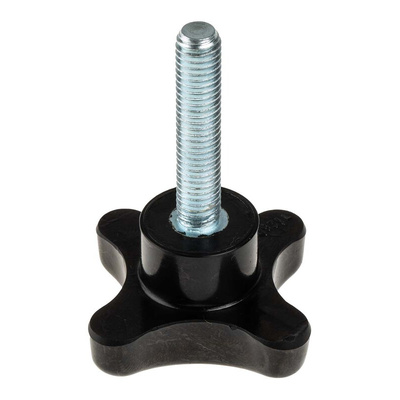 RS PRO Black 4-Arm Clamping Knob, M8, Threaded Stud