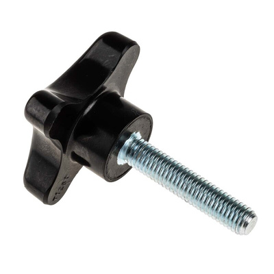 RS PRO Black 4-Arm Clamping Knob, M8, Threaded Stud
