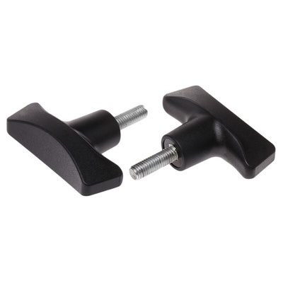 RS PRO Black 2-Arm Clamping Knob, M8, Threaded Stud