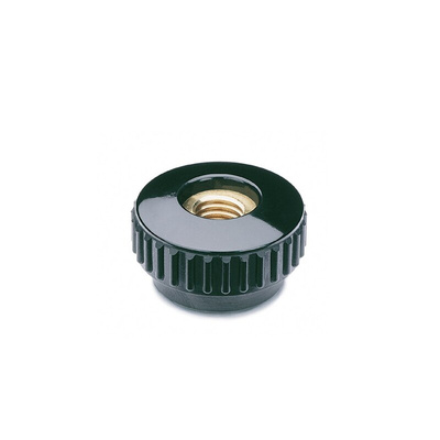 Elesa 2412 Black Duroplast Round Knob, M8, Threaded Through Hole