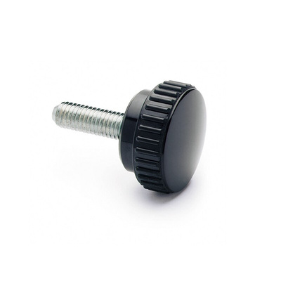 Elesa 2432 Black Duroplast Round Knob, M8 x 25, Threaded Stud