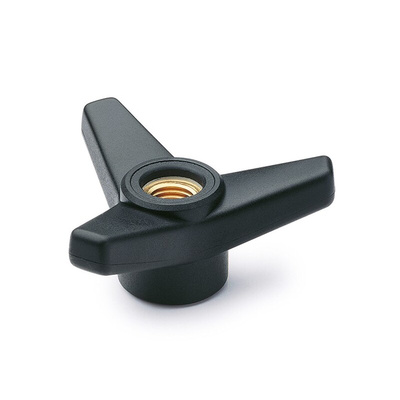 Elesa 65551 Black Glass Fibre Reinforced Polyamide Knob, M6, Threaded Through Hole