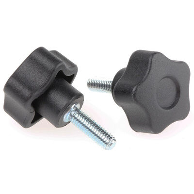 Elesa 69822 Black Multiple Lobes Clamping Knob, M5, Threaded Stud