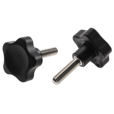 Elesa 166383 Black Multiple Lobes Clamping Knob, M8, Threaded Stud