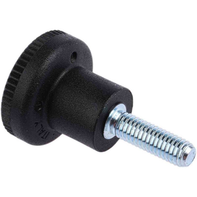 RS PRO Black Knurled Clamping Knob, M5, Threaded Stud