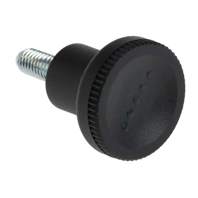 RS PRO Black Knurled Clamping Knob, M6, Threaded Stud