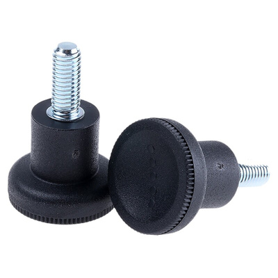 RS PRO Black Knurled Clamping Knob, M8, Threaded Stud