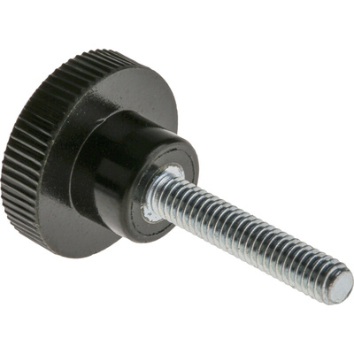 RS PRO Black Knurled Clamping Knob, M4, Threaded Stud