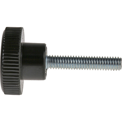 RS PRO Black Knurled Clamping Knob, M4, Threaded Stud