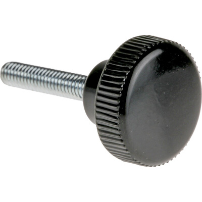 RS PRO Black Knurled Clamping Knob, M4, Threaded Stud