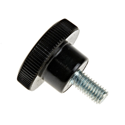 RS PRO Black Knurled Clamping Knob, M5, Threaded Stud