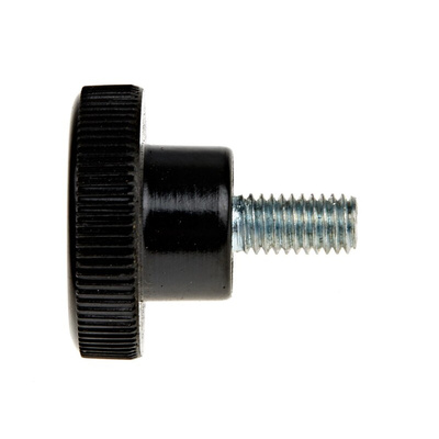 RS PRO Black Knurled Clamping Knob, M5, Threaded Stud