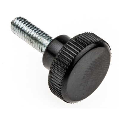 RS PRO Black Knurled Clamping Knob, M5, Threaded Stud