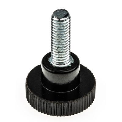 RS PRO Black Knurled Clamping Knob, M5, Threaded Stud
