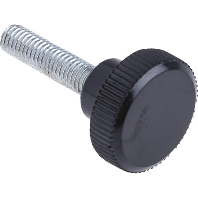 RS PRO Black Knurled Clamping Knob, M5, Threaded Stud