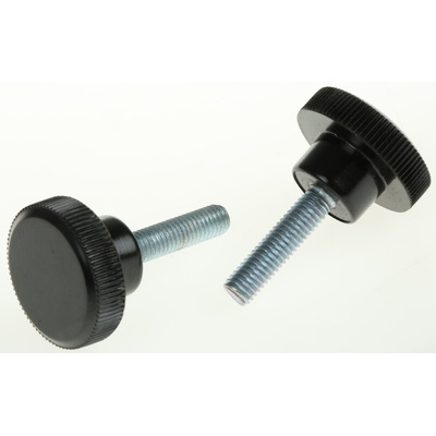 RS PRO Black Knurled Clamping Knob, M5, Threaded Stud