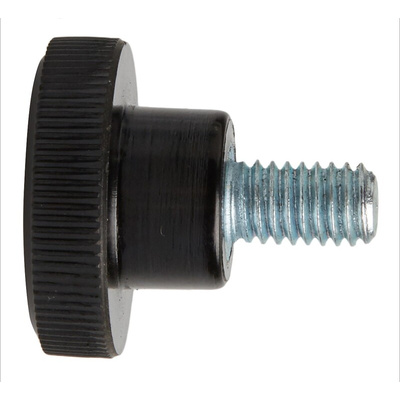 RS PRO Black Knurled Clamping Knob, M6, Threaded Stud