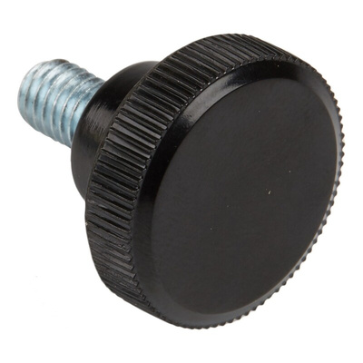RS PRO Black Knurled Clamping Knob, M6, Threaded Stud