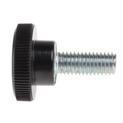 RS PRO Black Knurled Clamping Knob, M8, Threaded Stud