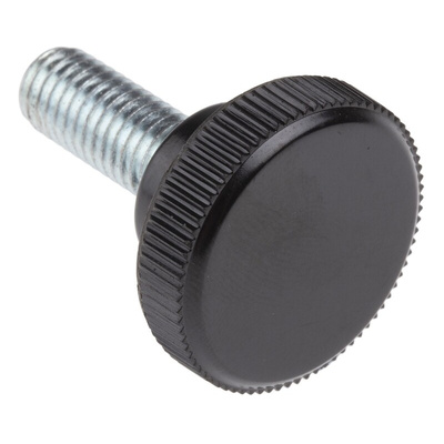 RS PRO Black Knurled Clamping Knob, M8, Threaded Stud
