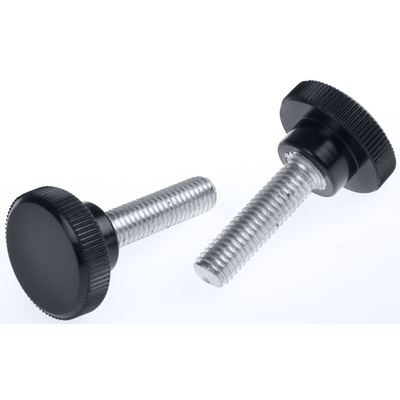 RS PRO Black Knurled Clamping Knob, M8, Threaded Stud