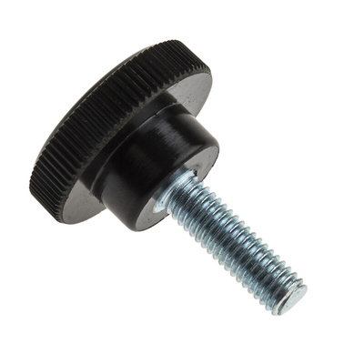 RS PRO Black Knurled Clamping Knob, M6, Threaded Stud