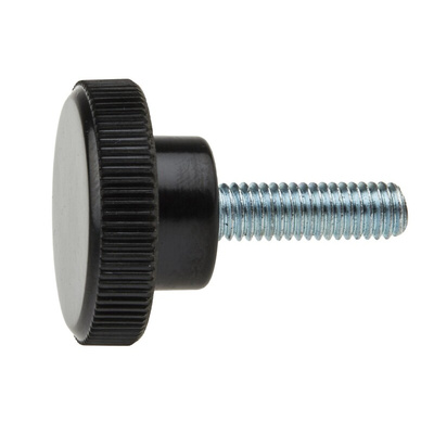 RS PRO Black Knurled Clamping Knob, M6, Threaded Stud