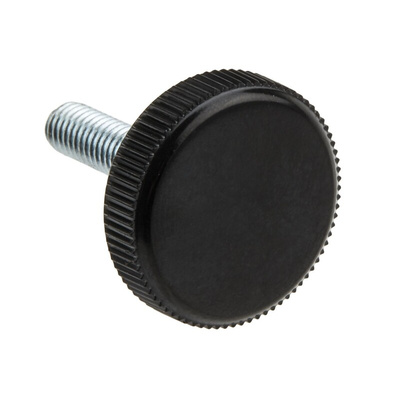 RS PRO Black Knurled Clamping Knob, M6, Threaded Stud