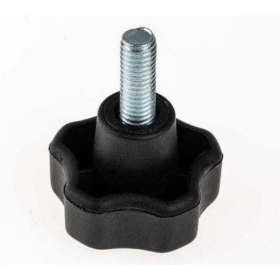 RS PRO Black Multiple Lobes Clamping Knob, M8, Threaded Stud