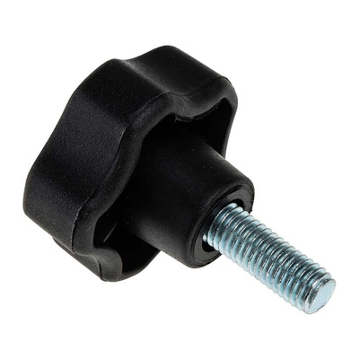 RS PRO Black Multiple Lobes Clamping Knob, M8, Threaded Stud
