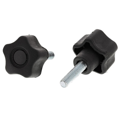 RS PRO Black Multiple Lobes Clamping Knob, M6, Threaded Stud