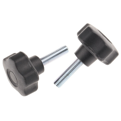 RS PRO Black Multiple Lobes Clamping Knob, M8, Threaded Stud