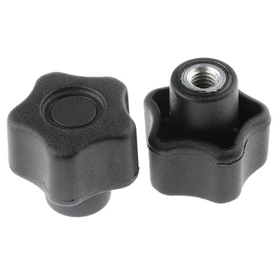 RS PRO Black Multiple Lobes Clamping Knob, M6, Threaded Hole