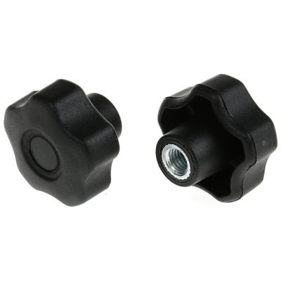 RS PRO Black Multiple Lobes Clamping Knob, M8, Threaded Hole