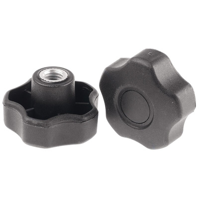 RS PRO Black Multiple Lobes Clamping Knob, M10, Threaded Hole