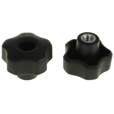 RS PRO Black Multiple Lobes Clamping Knob, M8, Threaded Through Hole
