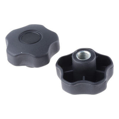 RS PRO Black Multiple Lobes Clamping Knob, M12, Threaded Hole