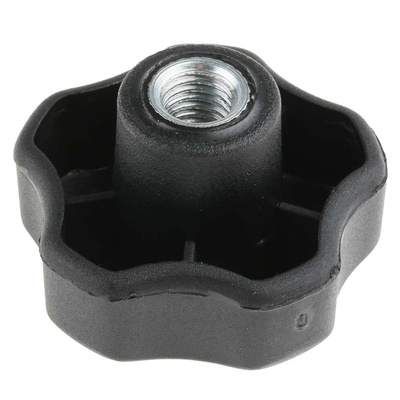 RS PRO Black Multiple Lobes Clamping Knob, M10, Threaded Through Hole