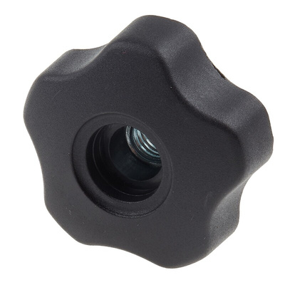 RS PRO Black Multiple Lobes Clamping Knob, M12, Threaded Through Hole