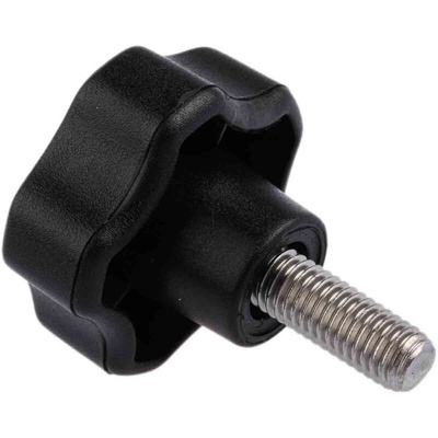 RS PRO Black Multiple Lobes Clamping Knob, M8, Threaded Stud