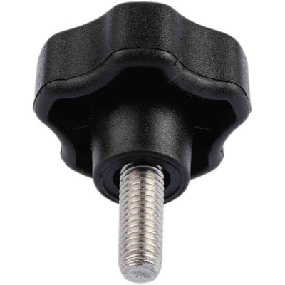 RS PRO Black Multiple Lobes Clamping Knob, M8, Threaded Stud