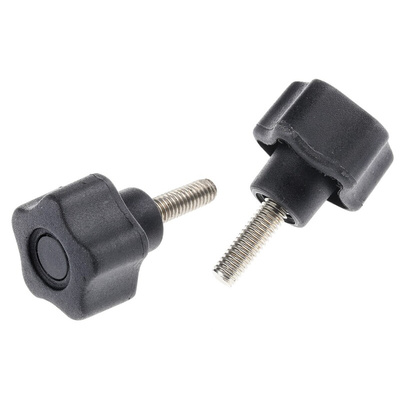 RS PRO Black Multiple Lobes Clamping Knob, M6, Threaded Stud