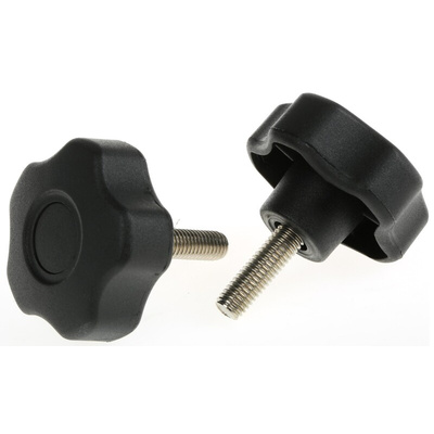 RS PRO Black Multiple Lobes Clamping Knob, M8, Threaded Stud