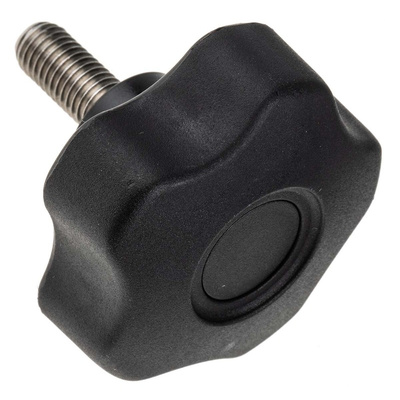 RS PRO Black Multiple Lobes Clamping Knob, M10, Threaded Stud
