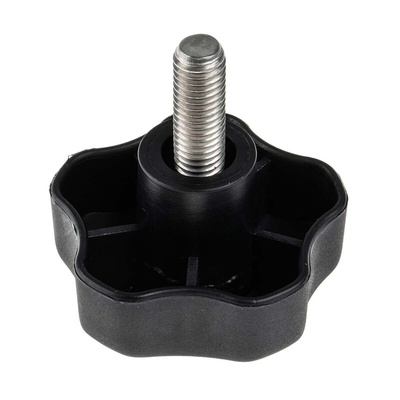 RS PRO Black Multiple Lobes Clamping Knob, M10, Threaded Stud